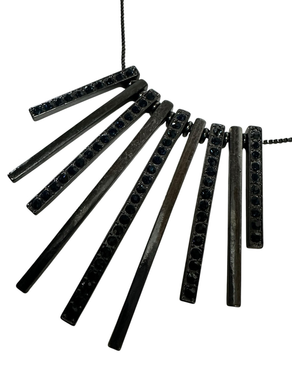 Black Metal and Dark Blue Stone / Tiered Bar Statement Necklace / Goth Indie Emo - Picture 6 of 9